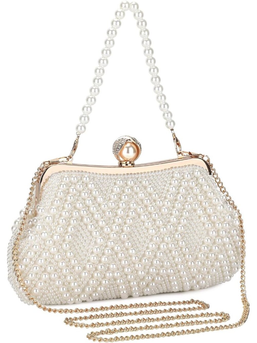 Women Pearl Clutch Bag Noble Crystal Beaded Evening Bag Wedding Clutch with Pear